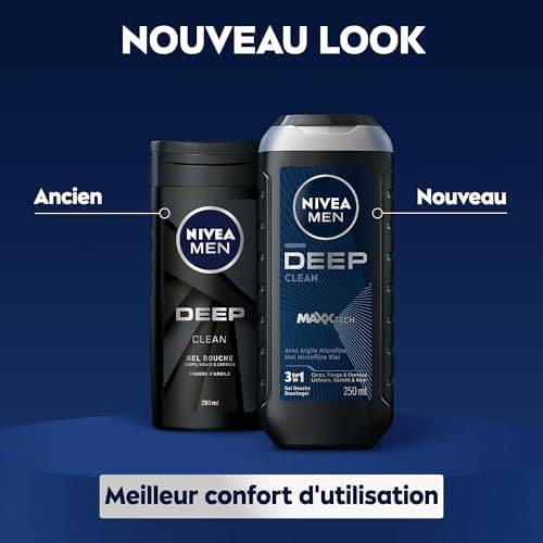 NIVEA MEN Gel Douche Deep Clean MAXXTECH (1 x 250 ml) — Soin lavant enrichi en argile microfine & technologie MaxxTech — Gel douche homme 3 EN 1 Corps Visage & Cheveux pour peaux à impuretés - Image 5