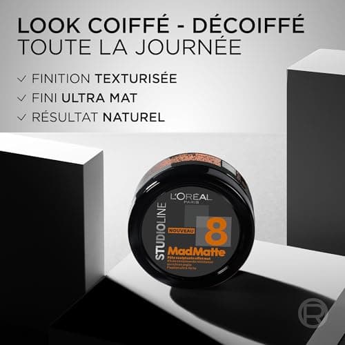 L'Oréal Paris Mad Matte Sculpting Paste for Men - Matte Effect & 24-Hour Hold - Ultra Strong Fixation - Clay Resistance Complex - All Hair Types - Studio Line - Image 5