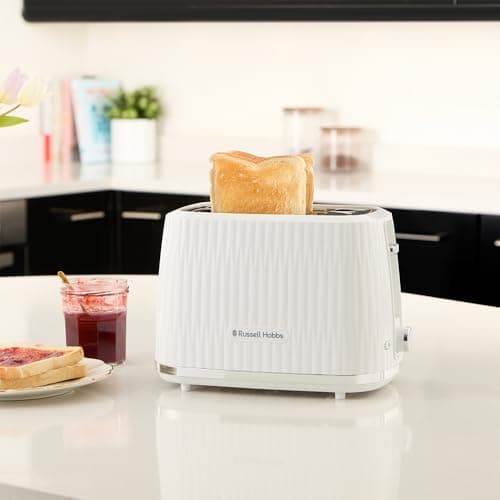 Russell Hobbs Toaster with 2 wide slots (6 browning levels, elevation, defrosting, baked warmers, automatic shut-off, removable crumb collector, white textured design) Eden 27370-56 - Image 7