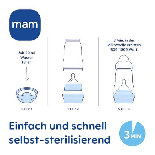 MAM Easy Start Anti-Colic Baby Bottles, Newborn Bottles, 94% Acceptance, 80% Less Colic, Size 1 Teat, 260 ml, Solid Colour, 2 Pack - Image 9