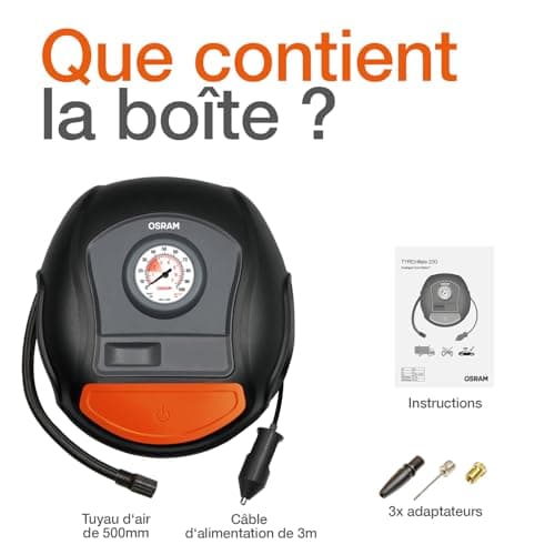OSRAM TYREInflate 200 Analog Tyre Inflator, Portable 12V Car Tyre Air Compressor Electric Connection via Cigarette Lighter, Tyre Inflation in 4.5 Mins - Image 3