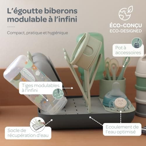 BÉABA, Bottle Drier and Dryer, Large Capacity, Modular, Up to 6 Bottles and Children's Dishes, Accessory Pot, Optimised Flow, Easy to Storage, Compact, Practical, Sage/Mineral - Image 4