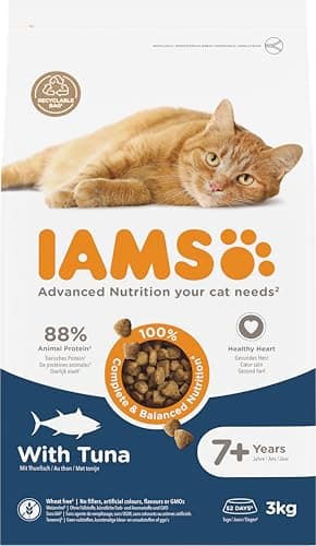 IAMS Advanced Nutrition for Senior Cats 7 Years + 100% Complete & Balanced Tuna Food - Strengthens Joints & Heart - Non-GMO Artificial Flavour Colouring - Resealable Bag 3 kg - Image 4