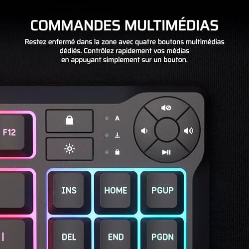Corsair K55 Core TKL RGB Gaming Keyboard - Tenkeyless, 8 RGB Zones, Silent Membrane Keys, Splash Resistant, Multimedia Keys, 1000Hz - FR Layout - Black - Image 6