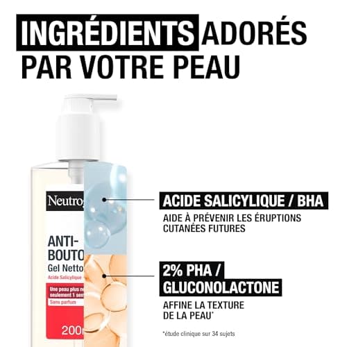 Neutrogena – Gel Nettoyant Anti-Boutons + Acide Salicylique + 2% PHA (200 ml) – Soin visage anti-boutons non comédogène et non gras – Nettoyant visage pour peaux à tendance acnéique sans parfum - Image 5