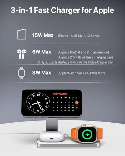 Wireless Charger with Mag-Safe, 3 in 1 Charging Station for Apple, Foldable Wireless Inductive Charger for iPhone Air 17 16 15 14 13 12, Apple Watch, AirPods Pro with Quick Adapter - Image 7