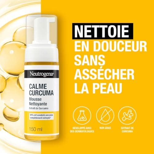 Neutrogena – Mousse Nettoyante Calme Curcuma (flacon-pompe de 150 ml) – Nettoyant visage à l'extrait de curcuma – 94% ont constaté une peau complètement nettoyée* - Image 4