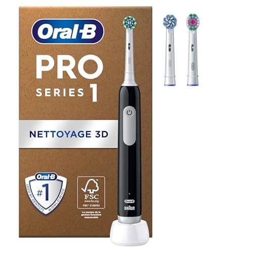 Oral-B Brosse A Dents Electrique Pro 1Noire, 3 Modes De Nettoyage 3D Dont Douceur, Brossage Avec Des Oscillo-Rotations Et Pulsations, 2 Brossettes De Rechange Rondes Oral B, Chargeur, Emballage Carton - Image 2