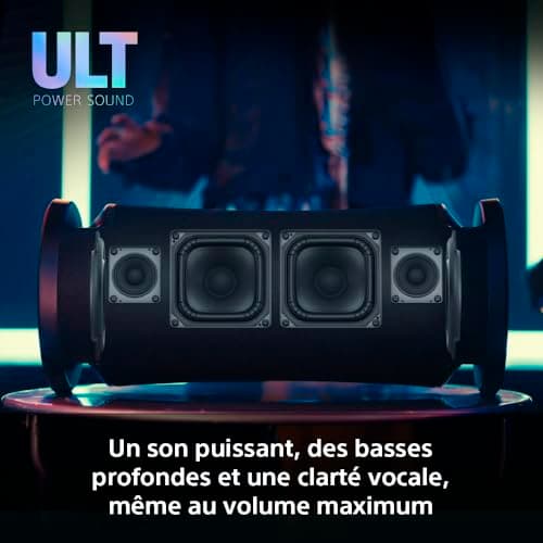 Sony ULT Field 7 - Enceinte Portable sans Fil Bluetooth ULT Power Sound, Modes Son Deep Bass & Attack Bass, HP X Balanced, 30h d'autonomie, IP67, Waterproof, Eclairage LED, entrée Mic, Guitare - Noir - Image 5