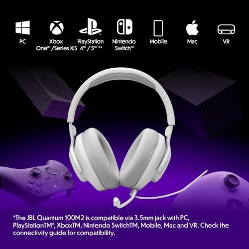 JBL Quantum 100M2 Wired Over-Ear Gaming Headset with Detachable Microphone, JBL QuantumSOUND Signature Sound, 3.5mm Jack Cable, Compatible with Many Platforms, Mute Function, White - Image 4