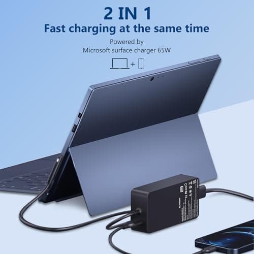 65W Charger Compatible with Microsoft Surface Pro 11 10 9 8 7+ 7 5 4 3, Surface Laptop 7 6 5 4 3 2 1, Surface Book 3 2 1, Surface Go 1 2 3 AC Adapter with USB Port and Cable - Image 8