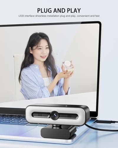 4K UHD Ring Light Webcam for PC, 1080P Web Camera with Dual AI Noise-Cancelling Mics, Auto Light Correction, Privacy Cover, 73°FOV, PDAF Autofocus, Privacy Cover, for Streaming, Conference, Zoom - Image 2