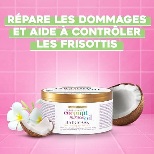 OGX | Masque Cheveux Extra Strength Damage Remedy + Coconut Miracle Oil (pot de 300 ml) – Soin cheveux à l'huile de noix de coco pour cheveux abîmés – Masque hydratant sans parabènes - Image 4
