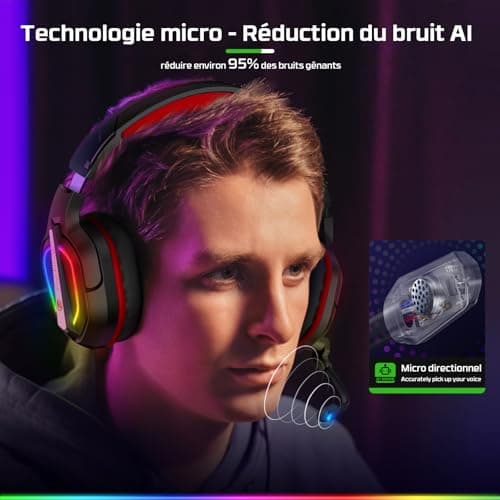 Fachixy FC200 Gaming Headset for PS5, PS4, PC, Xbox, Nintendo Switch, PS5 Headset with Cable and RGB Light, Stereo Surround Headset with Microphone, Noise Cancelling Gamer Headphones – Red - Image 4