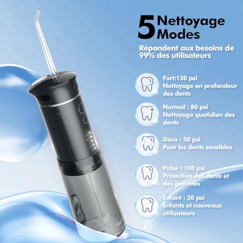 Viaggio Dental Irrigator Jet: Oral Irrigator with 5 Modes, 180 ml Water Tank, IPX7 Waterproof Electric Tooth Cleaner, with 6 Tips for Gums Orthodonti Dental Appliances - Image 5
