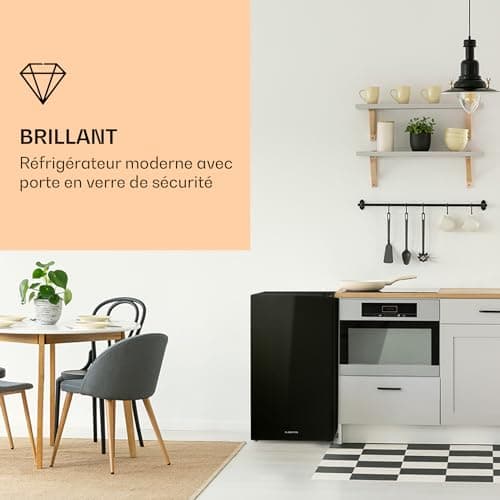 KLARSTEIN Luminance Frost - Réfrigérateur, 91L, 110 kWh/an, 7 niveaux de réglage de la température, Eclairage intérieur, Look moderne, Bac à oeufs, Clayettes verre - Noir - Image 3