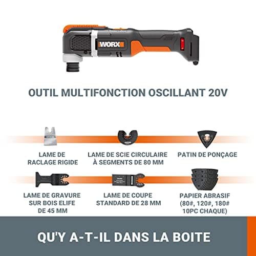 WORX 20V WX696.9 Cordless Oscillating Tool, Powerful 5000/6000rpm, 3.6° Wide Angle Oscillating Oscillating Tool, Easy Blade Change, Lightweight, No Battery or Charger - Image 7