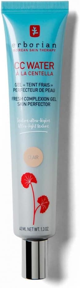 Erborian - CC Water Tinted Cream with Centella Asiatica - Skin Perfecting Face Care with Hyaluronic Acid - Ultra Light and Fresh Gel Texture - Korean Cosmetic Care - Clear 40ml