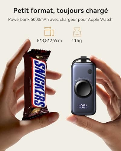 INIU Power Bank for Apple Watch, 5000 mAh Mini Portable Charger, External Battery with Integrated Cable, Slim Battery with Keychain and LCD for iWatch 10/9/8/Ultra2/Ultra/SE, iPhone 16/15 etc - Image 7