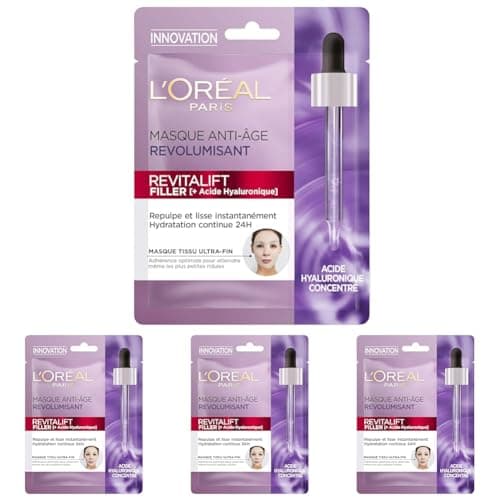 L'Oréal Paris - Masque Tissu Visage au Sérum Anti-Rides Revolumisant - Hydratation 24H - Anti-Age & Repulpant - À l'Acide Hyaluronique Pur - Coton Japonais Ultra-Fin - Revitalift Filler -28 g - Image 2