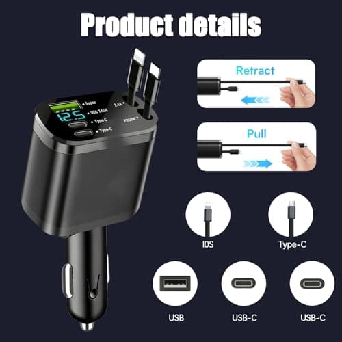 5 in 1 Retractable Car Charger, Quick Charge, Universal Quick Charge for Mobile Phones, Travel Camping Car Accessories - Image 4
