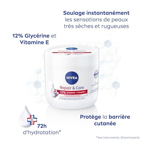 NIVEA REPAIR & CARE Baume Réparateur Visage, Corps & Mains Peaux Très Sèches (1 x 400 ml), Crème à la vitamine E & glycérine pour peaux rugueuses extra sèches, Soin corps hydratant 72H - Image 3
