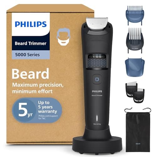 Philips Beard Trimmer Series 5000 - Self-Sharpening Metal Blades, 40 Adjustable Cutting Heights, BeardSense Technology, Hair Collection System, 100% Waterproof, Pouch, Model BT5785/30 - Image 2