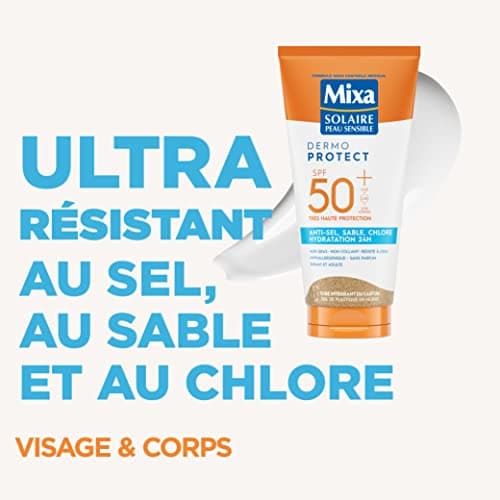 Mixa Solaire Peau Sensible - Lait Soin Solaire Très Haute Protection SPF 50+ UVA, UVA longs, UVB - Anti-Sel, Sable et Chlore - Hydratation 24H - Résistant à l'Eau - Hypoallergénique - 175ml - Image 4