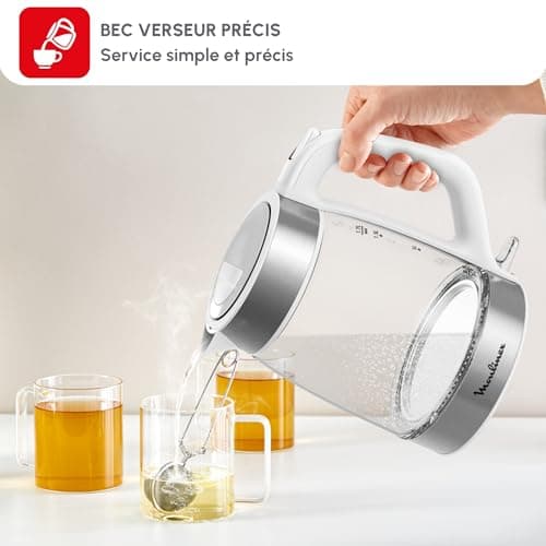 Moulinex BY6R5130 Electric Glass Kettle 1.7 L Fast Boiling Transparent Removable Filter LED Lighting 360° Base Wireless White - Image 7