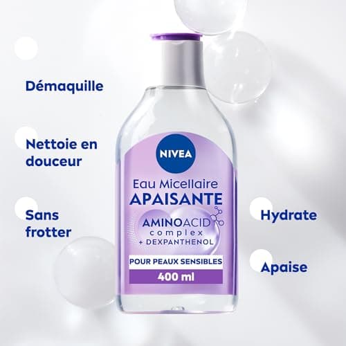 NIVEA MicellAIR SKIN BREATHE Eau Micellaire Peaux Sensibles (1 x 400 ml), démaquillant 3 en 1 sans parfum ni colorant, nettoyant visage, yeux & lèvres - Image 4