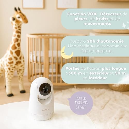 BÉABA, Zen Plus 2 Babyphone Camera – 360° Rotatable Camera, 5 Inch HD Display, Night Vision, Walkie-Talkie, Thermometer, 8 Lullabies, 300 m Range, 20 Hour Battery Life, 4 Connectable Cameras, White - Image 6