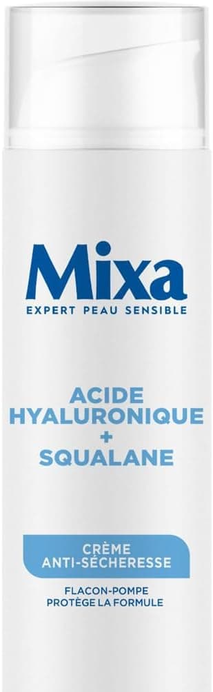 Mixa - Crème Anti-Sécheresse - à l'Acide Hyaluronique et au Squalane - Hydrate pendant 48H - Apaise les Tiraillements - Hypoallergénique - 50 ml