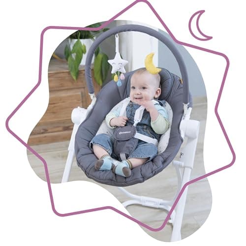 Badabulle Moonlight Compact'Up Height Lounger, Height Adjustable to 5 Positions, Backrest Adjustable to 2 Positions, Compact Folding, Fixed Lounger or Swing Chair - Image 6