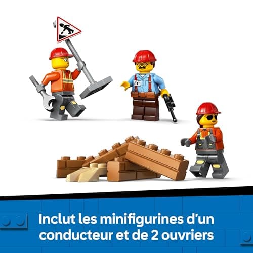 LEGO City Le Bulldozer Jaune - Jeu de Construction de véhicule de Chantier de Grande Taille - 3 Minifigurines - Briques supplémentaires & Panneau - Cadeau d'anniversaire pour garçon dès 8 Ans 60466 - Image 8