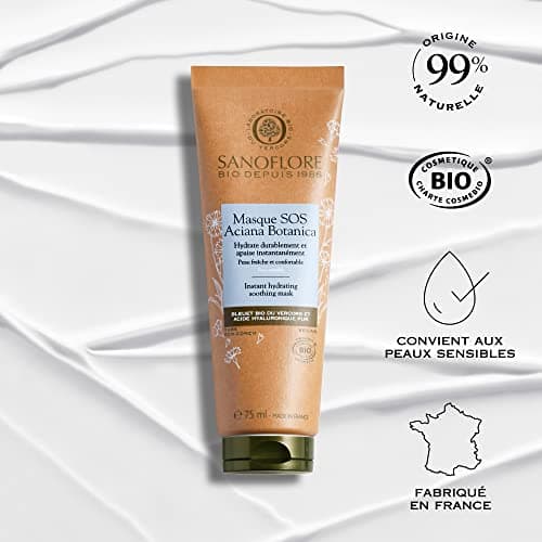 Sanoflore Masque SOS Aciana Botanica – Masque Hydratant Apaisant Visage Certifié Bio – Au Bleuet Bio – À l’acide hyaluronique naturel - À l’Aloe Vera Bio – 75ml - Image 5