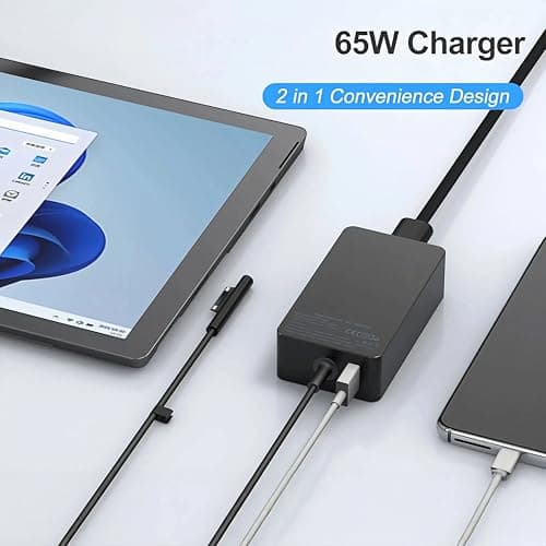 65W Surface Pro Ordinateur Portable Chargeur for Microsoft Surface Pro 8/X/7/6/5/4/3,Surface Book 2/1, Surface Laptop 5/4/3/2/1 Studio,Compatible avec Microsoft Chargeur 65W,USB Type A 2 Pin NA - Image 6