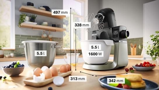 Bosch MUMS6ZS18 Food Processor Series 6 2 Bowls 5.5L Stainless Steel Plastic Integral Scale 7 Programs Automatic 7 Modes Planetary Mixer Hooks Kneader/Stirrer/Broom Silicone - Image 4