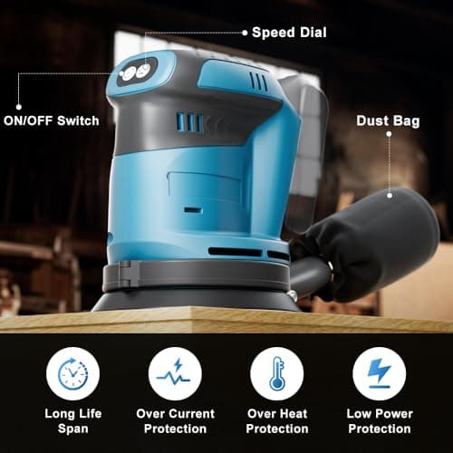 Cordless Random Orbital Sander Compatible with Makita 18V Battery, Cordless Electric Sander for Woodworking, Metalworking, Paint Stripping, Drill Removal - Image 3