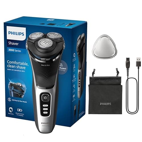 Philips Electric Shaver Series 3000 - rasoir électrique Wet & Dry pour hommes avec technologie SkinProtect, couleur Noir, tondeuse rétractable, rasoir sans fil avec housse de voyage (modèle S3241/12) - Image 3