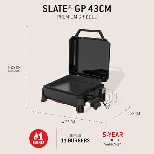 Weber SLATE GP Premium gas griddle/Heat diffusion from edge to edge, up to 260°C, enamelled non-stick grill (43 x 41 cm), height-adjustable legs, black - Image 5