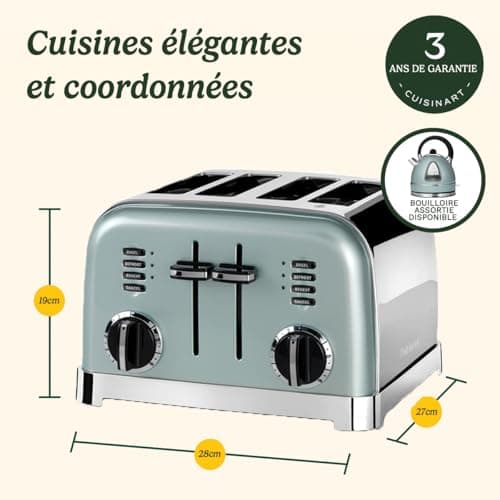 Cuisinart 4 slice toaster - Wide slots, ideal for thick bread and bagels - 6 levels of browning and defrosting - Wide slots, maximum lift - Clear pistachio - Image 7