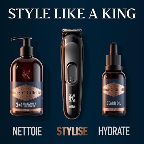 King C. Gillette Kit tondeuse à barbe pour homme, tondeuse sans fil + lames aiguisées de longue durée et 3 régulateurs de longueur interchangeables pour le soin de la barbe - Image 5