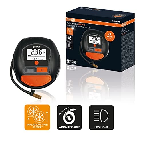 OSRAM TYREinflate RAPID, Digital and Portable Compressor, Auto Shut-Off, LED Light, Programmable, Electric Air Pump for Tyres, 12V Connection, Tyre Inflation in 2 Minutes - Image 4