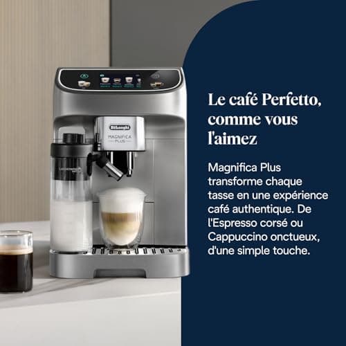 De’Longhi Magnifica Plus - Perfetto Machine à Café Automatique avec LatteCrema Mousseur à Lait Automatique, 18 Boissons en une Seule Touche, Écran Touch Couleurs, Argent et Noir (ECAM322.70.SB) - Image 4