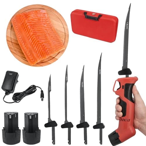 VLOXO Electric Fillet Knife, Professional Fish Knife with 4 Stainless Steel TiN Coated Blades and Safety Lock for Meat, Fish, Frozen and Kitchen - Image 2