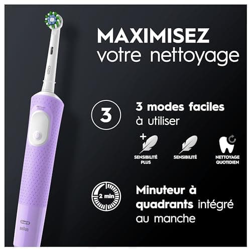 Oral-B Vitality Pro Brosse A Dents Electrique, Pour Adultes, Modes De Nettoyage Avec Sensibilité Plus, 1 Brossette De Rechange, 1 Chargeur, Violette - Image 5