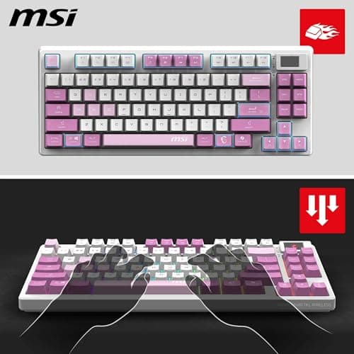MSI Forge GK600 TKL Wireless Purple FR Mechanical AZERTY Keyboard with Linear Switches - Sublimation Printed PBT Keys, Non-slip Base, RGB LED, USB 2.0, Bluetooth, 2.4 GHz - Tenkeyless - Image 4