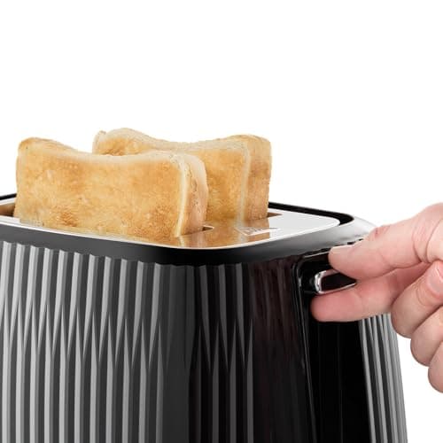 Russell Hobbs Grille-pain 2 fentes larges (6 niveaux de brunissage, surélévation, dégivrage, réchauffe-viennoiseries, arrêt automatique, ramasse-miettes amovible, design texturé noir) Eden 27371-56 - Image 5