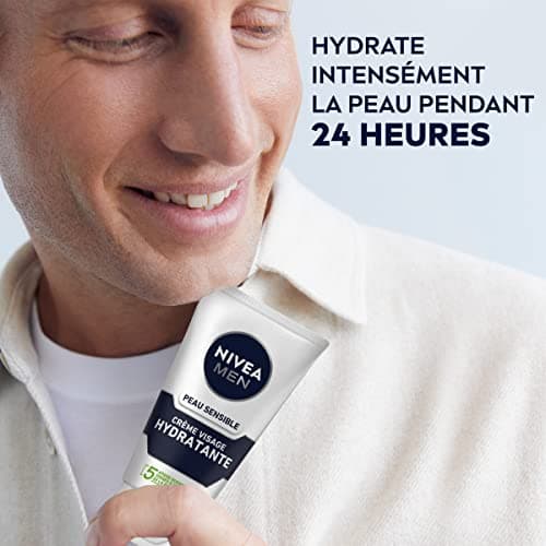 NIVEA MEN Soin Hydratant Extra Doux Peau Sensible (1x75 ml), crème visage hydratante pour homme à la peau sensible et irritée, soin visage homme apaisant 0% alcool - Image 5