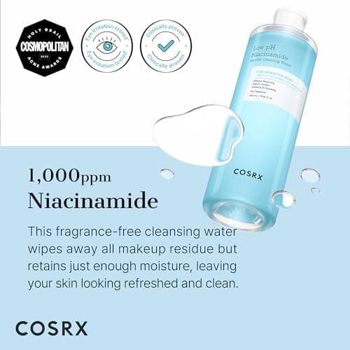 COSRX Low pH Niacinamide Micellar Cleansing Water 13.52fl.oz/400ml, Nettoyage quotidien doux du visage Lavage pour peau sensible, contrôle du sébum, paraben Gratuit, Korean Skincare - Image 4